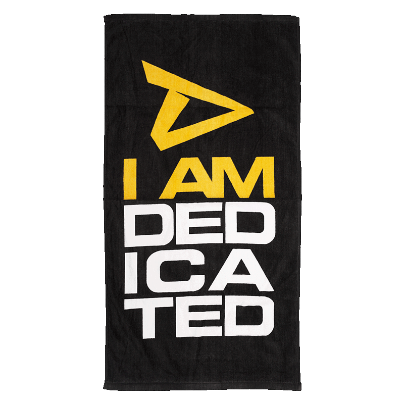 Towel with I Am Dedicated logo