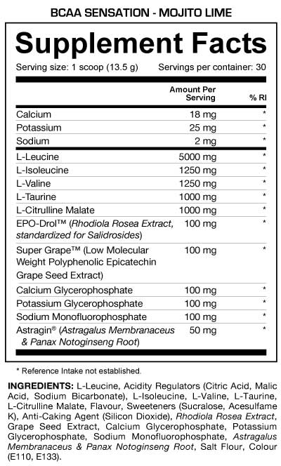 Dedicated BCAA Sensation Mojito Lime Supplement Facts