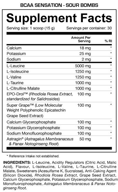 Dedicated BCAA Sensation Sour Bombs Supplement Facts